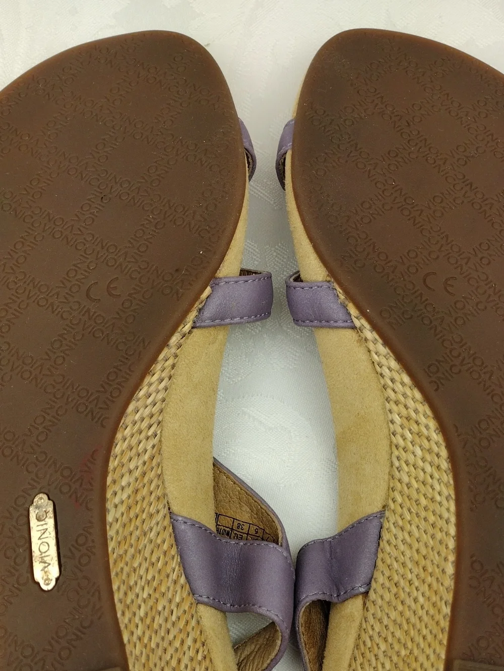 Vionic Orthaheel Catarina Leather Purple Studded Open Toe Slingback Wedge Sandal